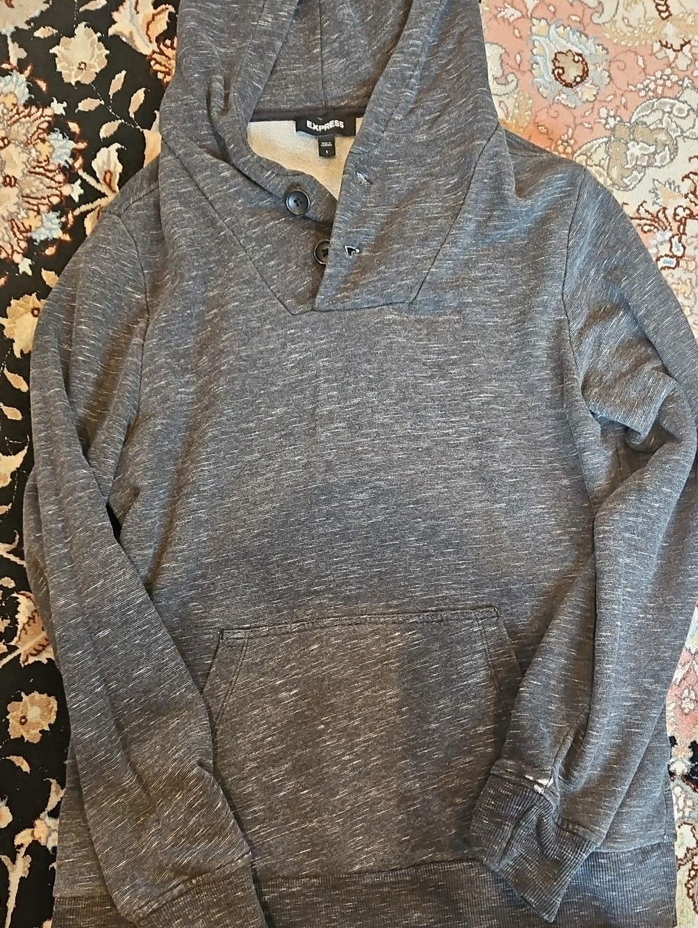 Express Men's Hooded Shawl Collar Pullover - Heather Gray